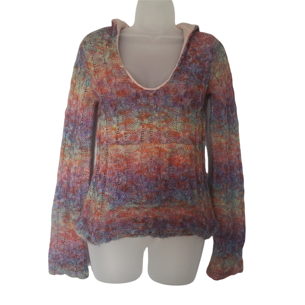 Free People Hooded‎ Striped Sweater  Size XS Wool Blend Lined Kangaroo Pocket